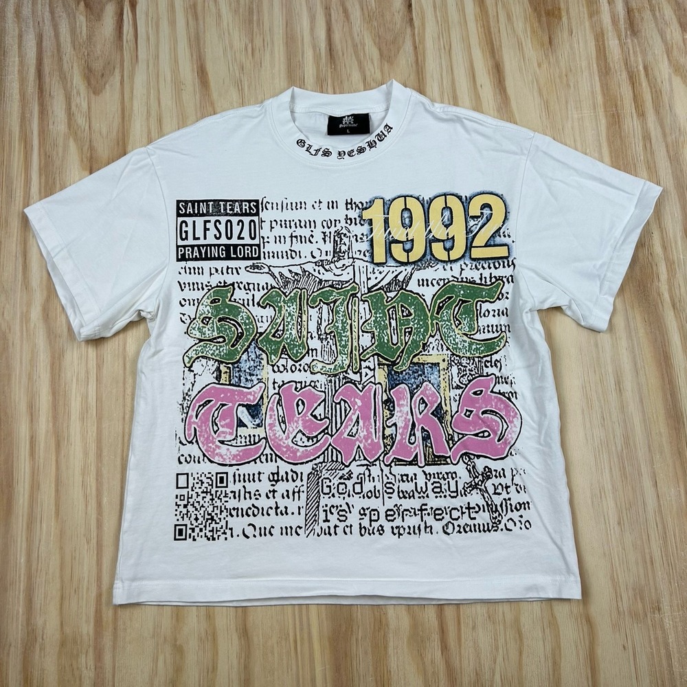 Supermade Saint Tears Graphic T Shirt Men L White 1992 Gothic Streetwear GLFS020